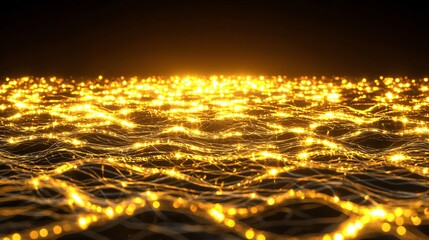 Poster - Striking black background adorned with glittering gold lights creating a dramatic and captivating atmosphere perfect for elegant designs