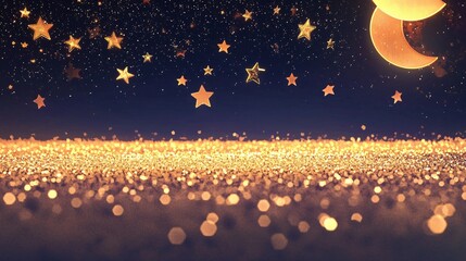 Poster - Majestic moon and stars illuminating the night sky creating a captivating celestial scene full of wonder and beauty
