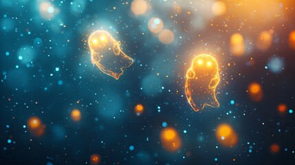 Poster - Mesmerizing pair of jellyfish gracefully floating in the ocean with a captivating spotlight effect creating an ethereal scene