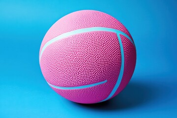 Poster - A close up shot of a pink textured ball with blue lines on a blue background in studio lighting
