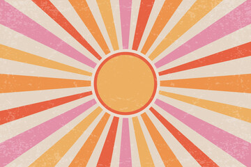 Poster - retro sun background. retro groovy radial rays. vector 70s summer vintage poster. abstract carnival 
