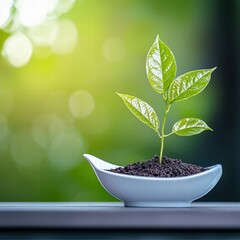Poster - A beautifully arranged green plant nestled in a decorative bowl enhancing home interior decor aesthetic