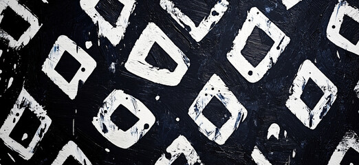 Poster - Abstract black and white geometric pattern with textured squares and rectangles.