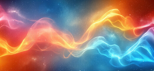 Poster - Colorful abstract waves in cosmic space with vibrant orange and blue hues.