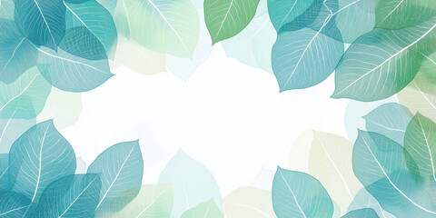 Poster - Elegant leaf border design with soft green and blue hues for nature-themed projects.