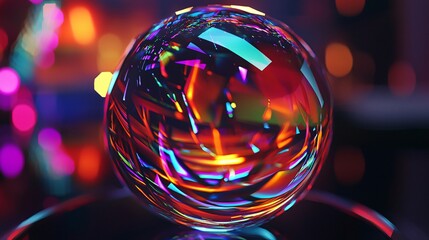 Poster - striking crystal ball placed on a table surface capturing mysterious glowing reflections in an abstr