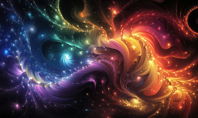 Poster - colorful abstract fractal design with swirling patterns and vibrant hues.