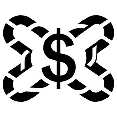 Poster - PayLink Fintech Chain Link Dollar Symbol Logo in Bold Geometric Style Blue Silver Vector for Digital Finance App and Website Transparent Background