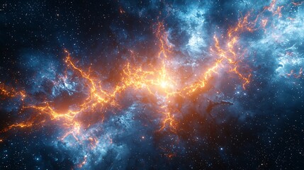 Poster - enigmatic nebula featuring a bright orange hue surrounded by cosmic elements in a high-key lighting 