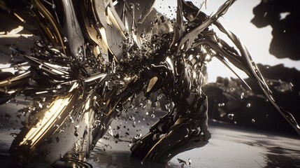 Poster - striking image of a broken vase pouring out a cascade of water with energetic splashes and dramatic 