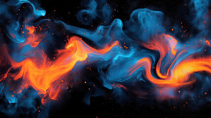 Poster - Vibrant abstract swirl of blue and orange colors creating dynamic visual energy.