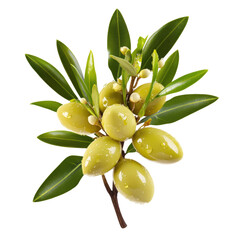 fresh green olive branch with newly ripened olives and lush leaves, close-up botanical image of heal