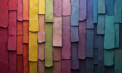 Poster - Colorful textured wall panels in gradient arrangement showcasing vibrant hues and patterns.