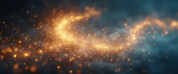 Fototapete - Ethereal golden light swirls in a magical cosmic dance, illuminated by twinkling stars and dreamy atmosphere, creating a celestial fantasy