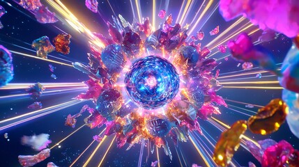 Poster - Colorful explosion of crystals creating a stunning visual display of light and color that captivates the viewer with its radiant energy