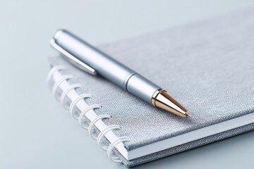 Poster - close-up of minimalist desk setup with sleek notebook and stylish pen resting on it