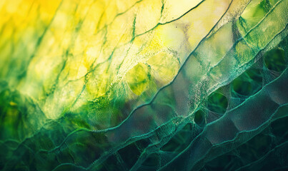 Poster - Intricate patterns of green netting with soft bokeh background effects.