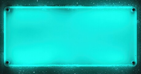 Leinwandbilder - Bright turquoise rectangle framed with dark metal corners. Background shows subtle starry texture, deep blue tones. Simple design.