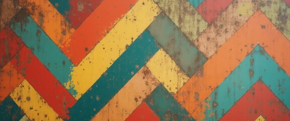 Leinwandbilder - Distressed Herringbone Pattern Background with Vibrant Colors and Rustic Texture