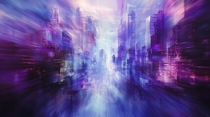 Poster - Surreal cityscape with buildings and lights illuminated in dreamlike phantom reflections enhanced by volumetric lighting effects