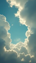 Poster - Serene Sky Portal: Fluffy Clouds Framing a Tranquil Azure Space in Dreamy Light