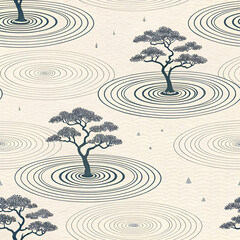 Fototapete - Zen ink ripple pattern seamless vector design