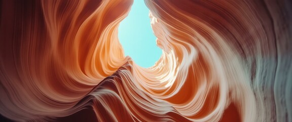 Poster - Striking view of abstract canyon walls of sandstone rock formations with light blue sky
