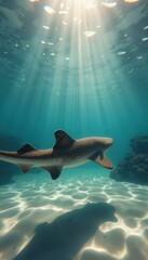 Aufkleber - Graceful Leopard Shark Drifts Through Sunlit Underwater Paradise