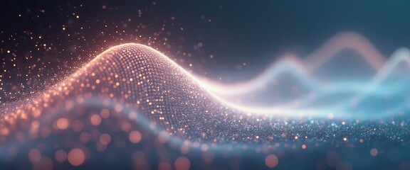 Poster - Abstract shimmering surface of gold and blue particles flowing like waves, creating a mesmerizing and dynamic visual experience.