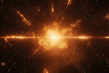 Fiery explosion in the cosmos, streaking light beams radiating outward from a central, intense burst