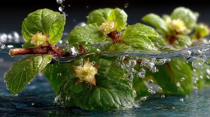 Poster - Close-up of fresh green plant with water droplets and vibrant details.
