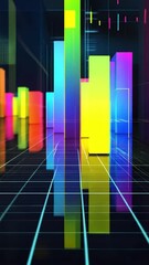 Poster - Vibrant digital data visualization with colorful bars and grids