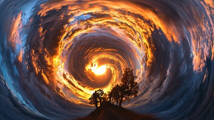 Poster - Dynamic fire swirl illustrating the movement of flames in a cosmic realm of energy and vivid colors in a mystical celestial vortex