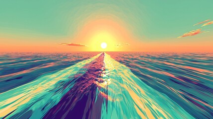 Poster - A breathtaking sunset over the horizon bathed in warm golden light creating a serene and tranquil evening atmosphere of beauty