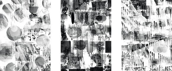 Fototapete - Background with glitch distorted grunge textures . grunge background texture with halftone dots, glitched shapes, textures and lines .Screen print vector background with grunge textured surface.