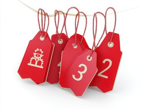 A bundle of 50 percent off tags, isolated on white.