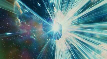Poster - brilliant star bursting in the night sky radiating light and energy in a spectacular celestial displ