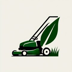 Poster - Eco-Friendly Lawn Care: Green Lawnmower with Leaf Design for Sustainable Gardening and Lawn Maintenance Services