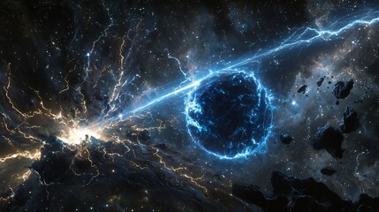 Poster - majestic black hole at the heart of a colorful nebula surrounded by celestial energy fields and hype