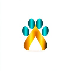 Poster - Golden Paw Print Logo Design with Teal Toes on White Background, Sleek and Modern Style.