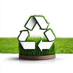 Poster - Recycle Symbol Covered in Green Grass: Eco-Friendly Iconography and Sustainability Efforts for a Greener Future