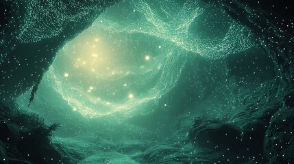 Poster - Mysterious cave illuminated by a single ray of light creating an enigmatic and captivating atmosphere