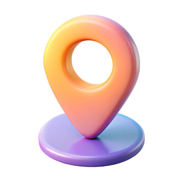 3d rendered map pointer icon location pin gradient colors on stand against background