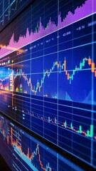 Poster - Financial data visualization with colorful stock market charts