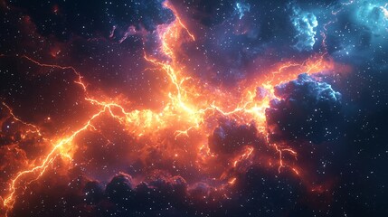 Poster - enigmatic nebula with distant star in the background illuminating the cosmic landscape with soft lig