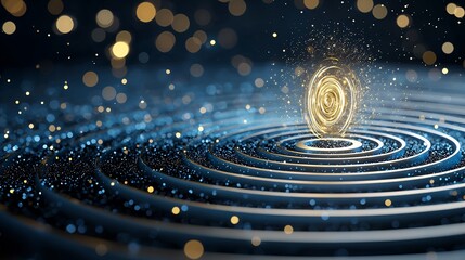 Poster - Abstract Gold and Blue Energy Sphere with Swirling Particles on Dark Background