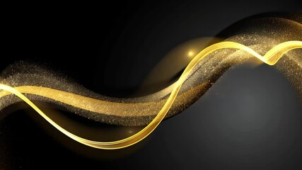 Poster - Golden abstract wave design with sparkling elements on a dark background