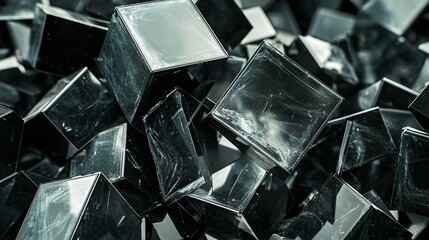 Poster - Artistic close-up of a pile of broken glass reflecting light and creating intriguing patterns under harsh lighting conditions