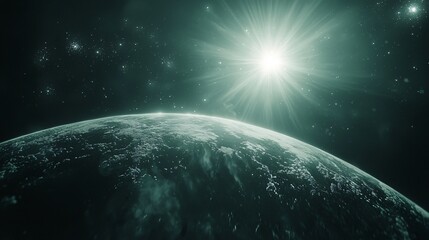 Wall Mural - earth bathed in the warm glow of a bright sun shining over its surface creating a beautiful and insp