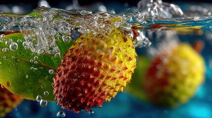 Aufkleber - Fresh lychees splashing in water, showcasing vibrant colors and refreshing coolness.